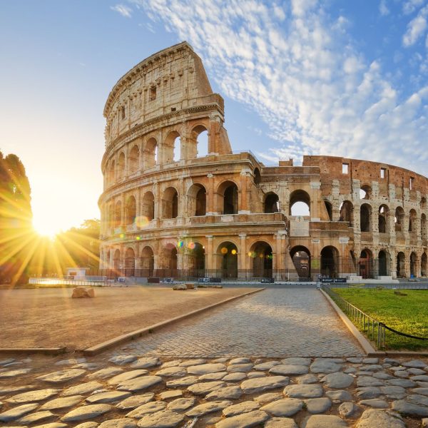 View-Of-Colosseum-In-Rome-And-Morning-Sun-Italy