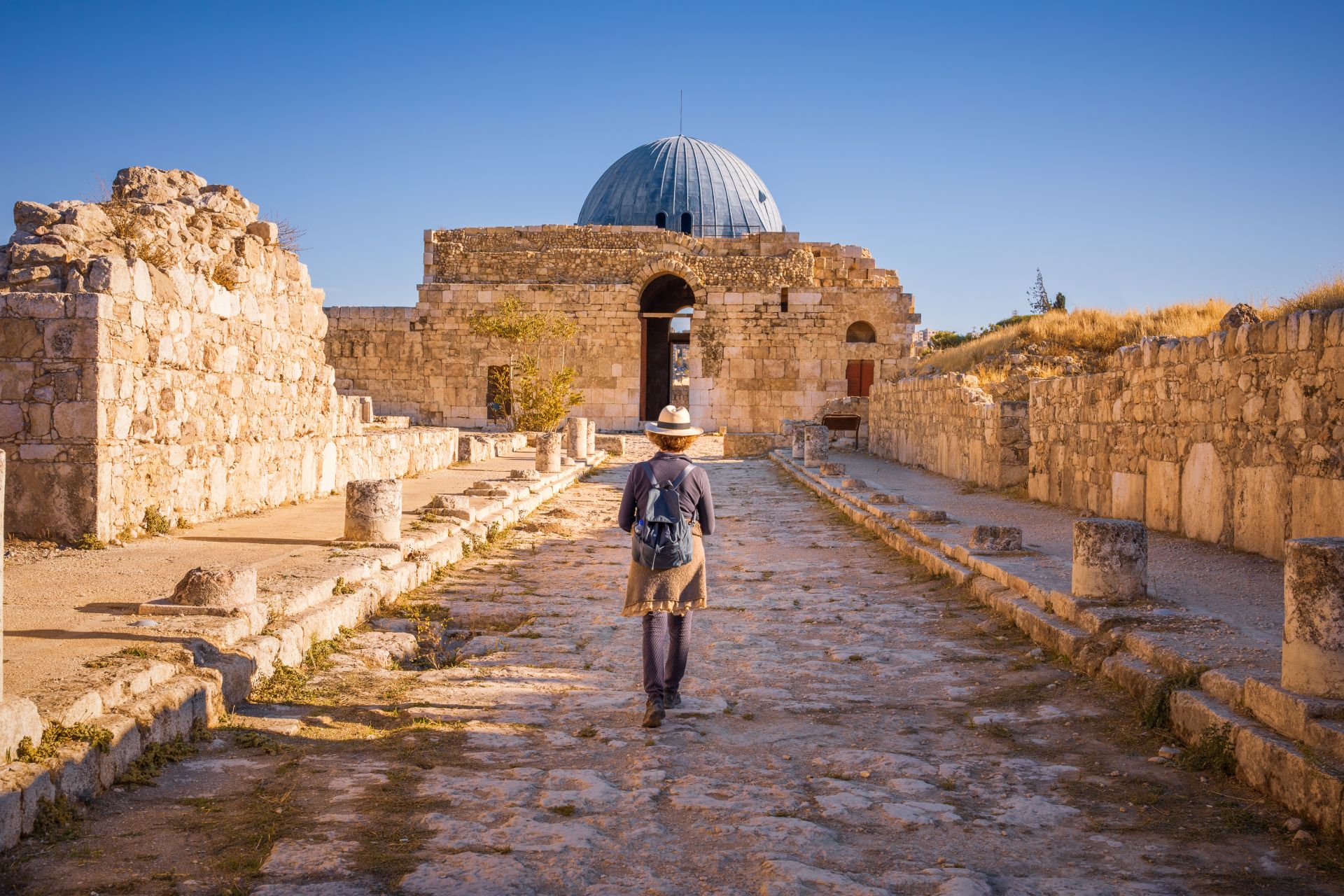 JORDAN Colonnated Street, Monumental Gateway at Umayyad Palace, Amman Citadel