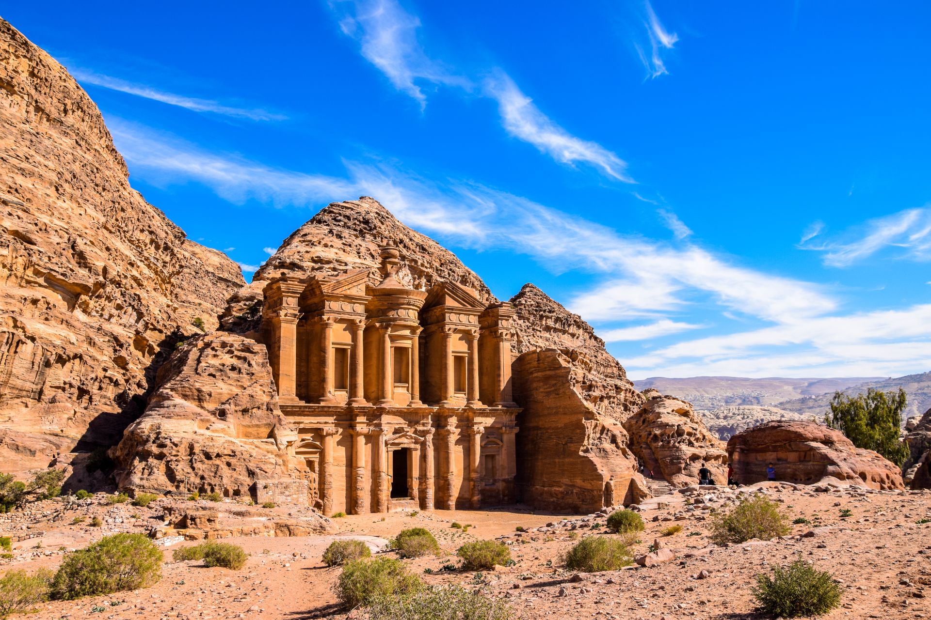 JORDAN Petra, the amazing Ad Deir, The Monastery with blue sky