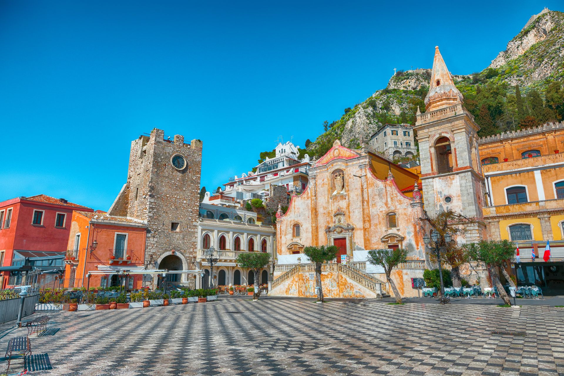 Belvedere,Of,Taormina,And,San,Giuseppe,Church,On,The,Square