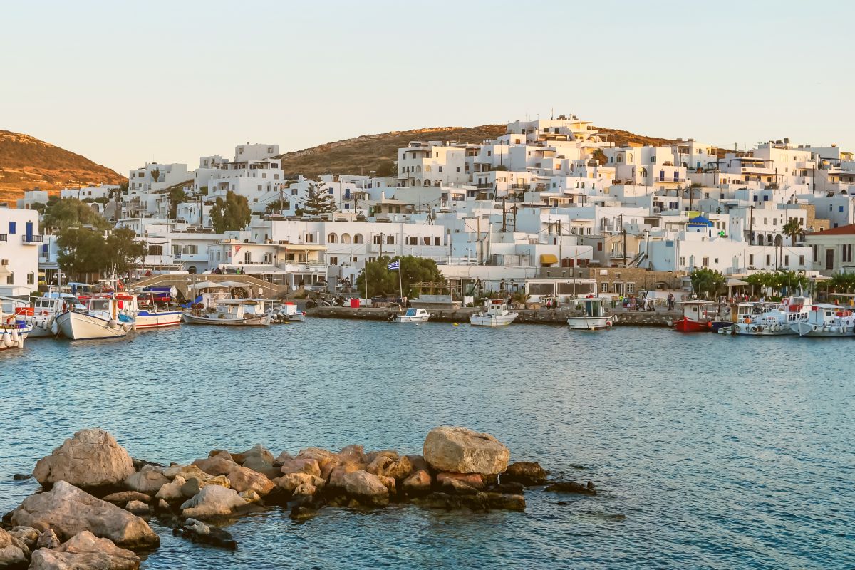 old port in Paros at sunset. Greece