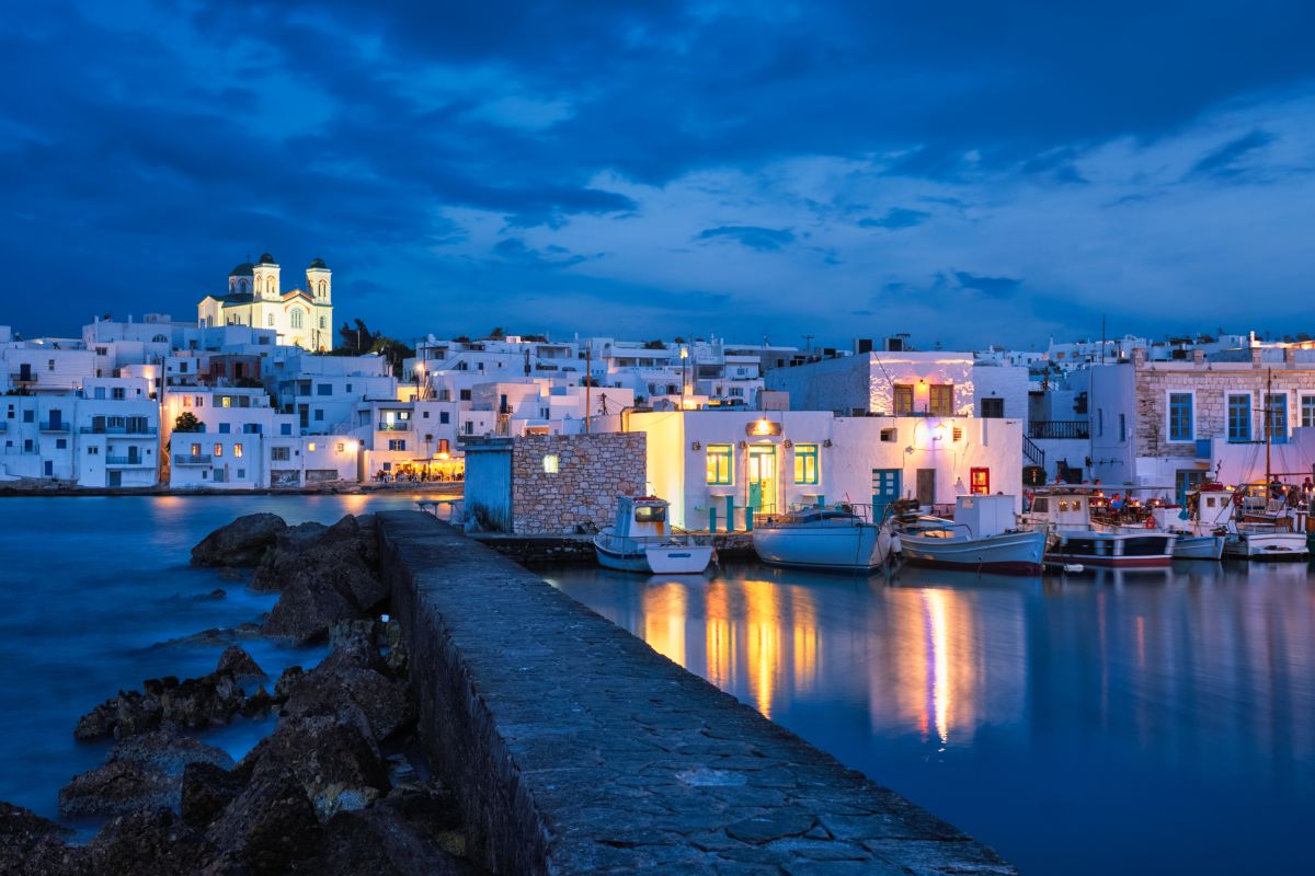 Picturesque Naousa town on Paros island, Greece in the night