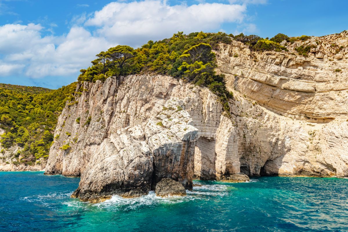 Keri caves and cliff in Zakynthos, Greece. Ionian sea.